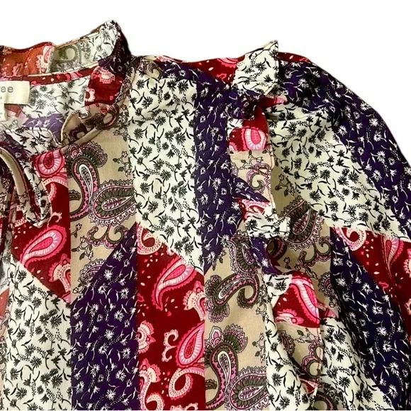 Umgee Mixed Print Ruffle Blouse Top in Mixed Wine Women’s Size Large - Picture 9 of 11